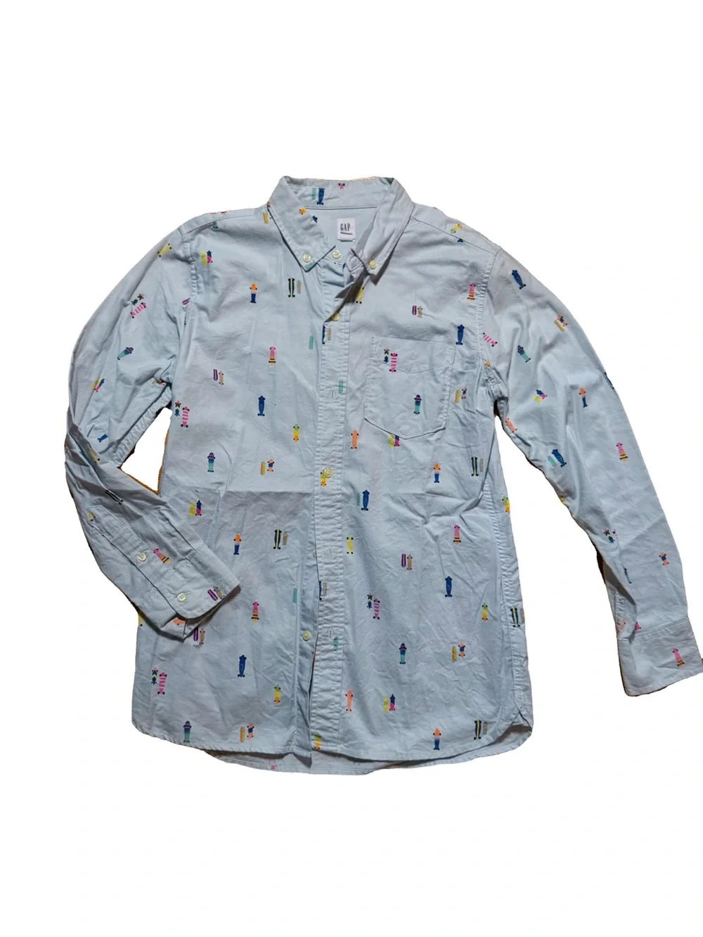 GAP Kids Light Blue Shirt with Skateboard Print Youth XL